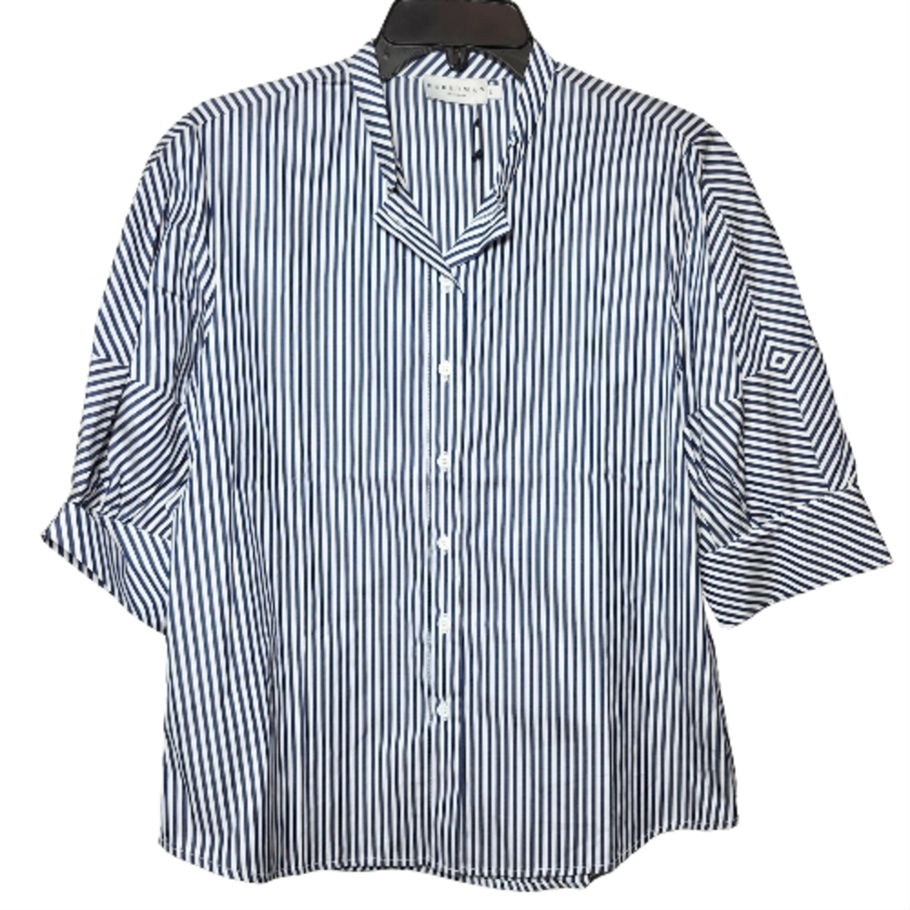 NWT Harshman Roxana Navy Striped Shirt Size Large